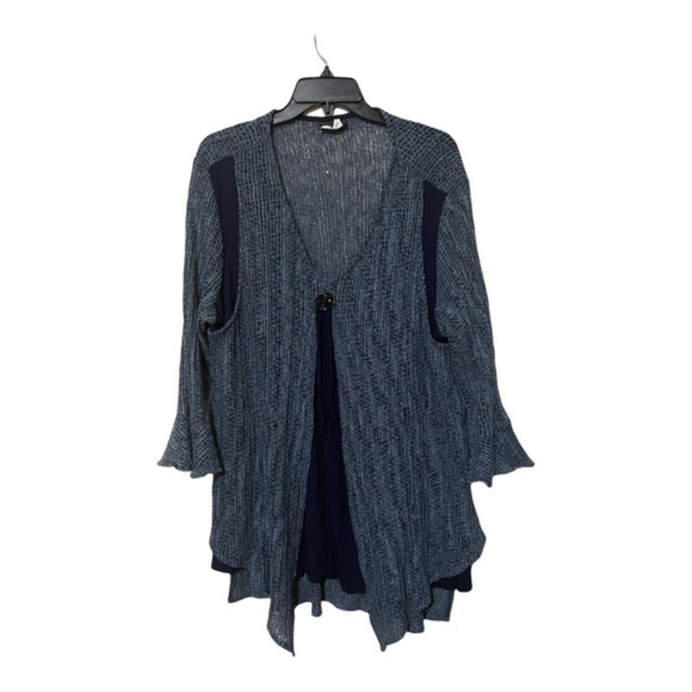 Crystal Fashion Womens Blue Crochet Draped Front Long Tunic Lined Size 2X